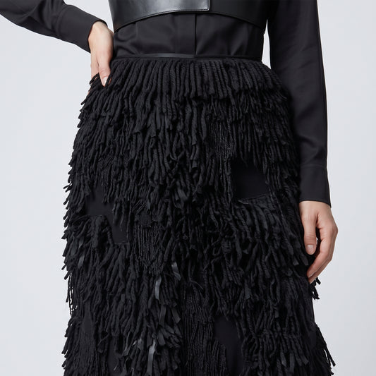 Fringed Textured Statement Skirt