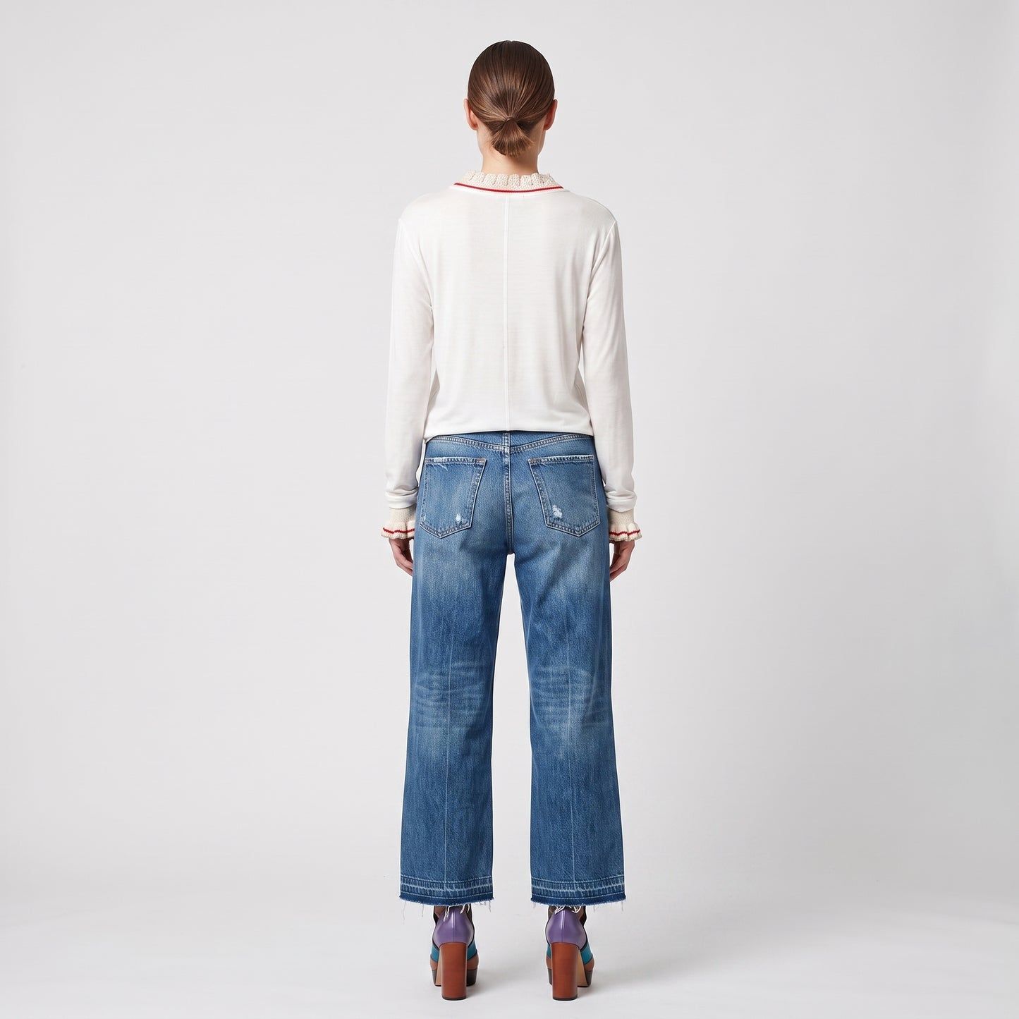 Ruffled Trim Long Sleeve Top