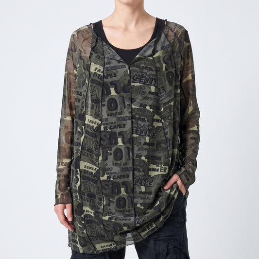 Graphic Mesh Long Sleeve Top