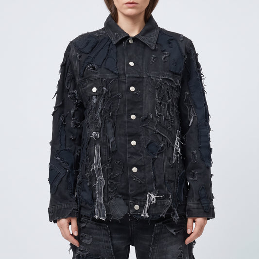 Distressed Patchwork Denim Jacket
