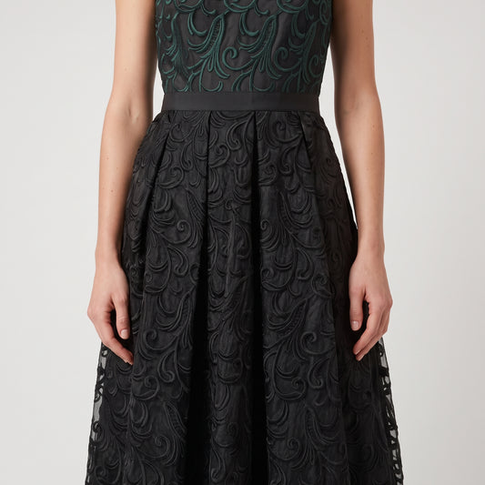 Two Tone Embroidered Flare Dress