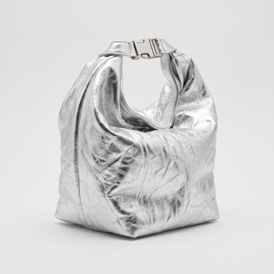 Metallic Silver Buckle Handbag