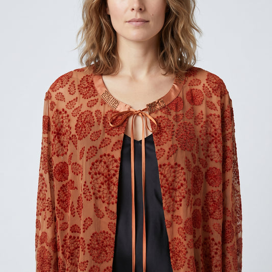 Floral Devoré Tie-Front Top