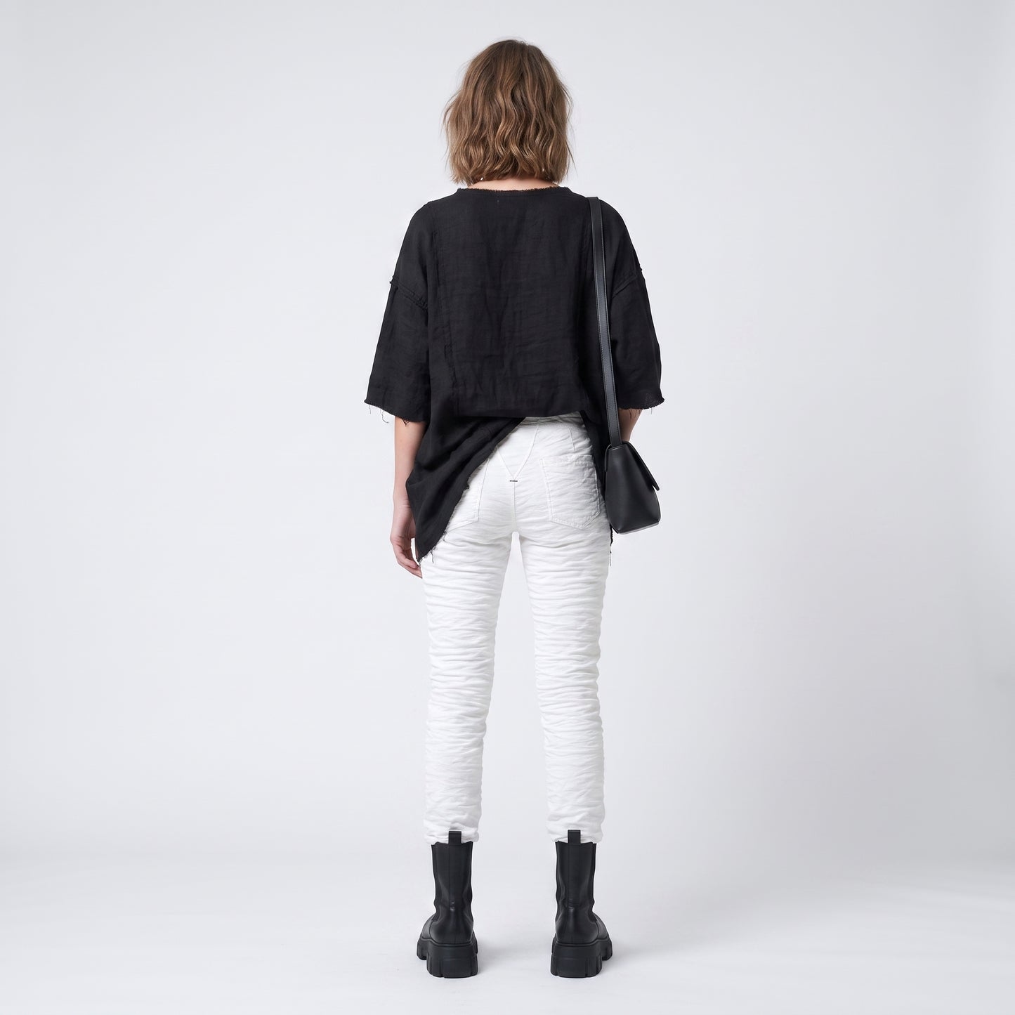 Textured Slim Fit White Trousers