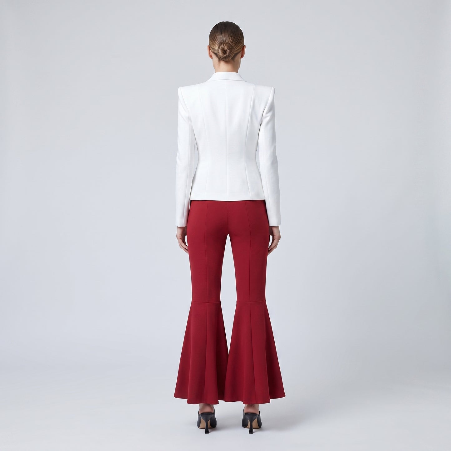 Red Flared Hem Trousers