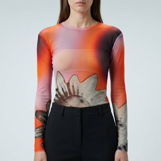 Abstract Floral Mesh Long Sleeve