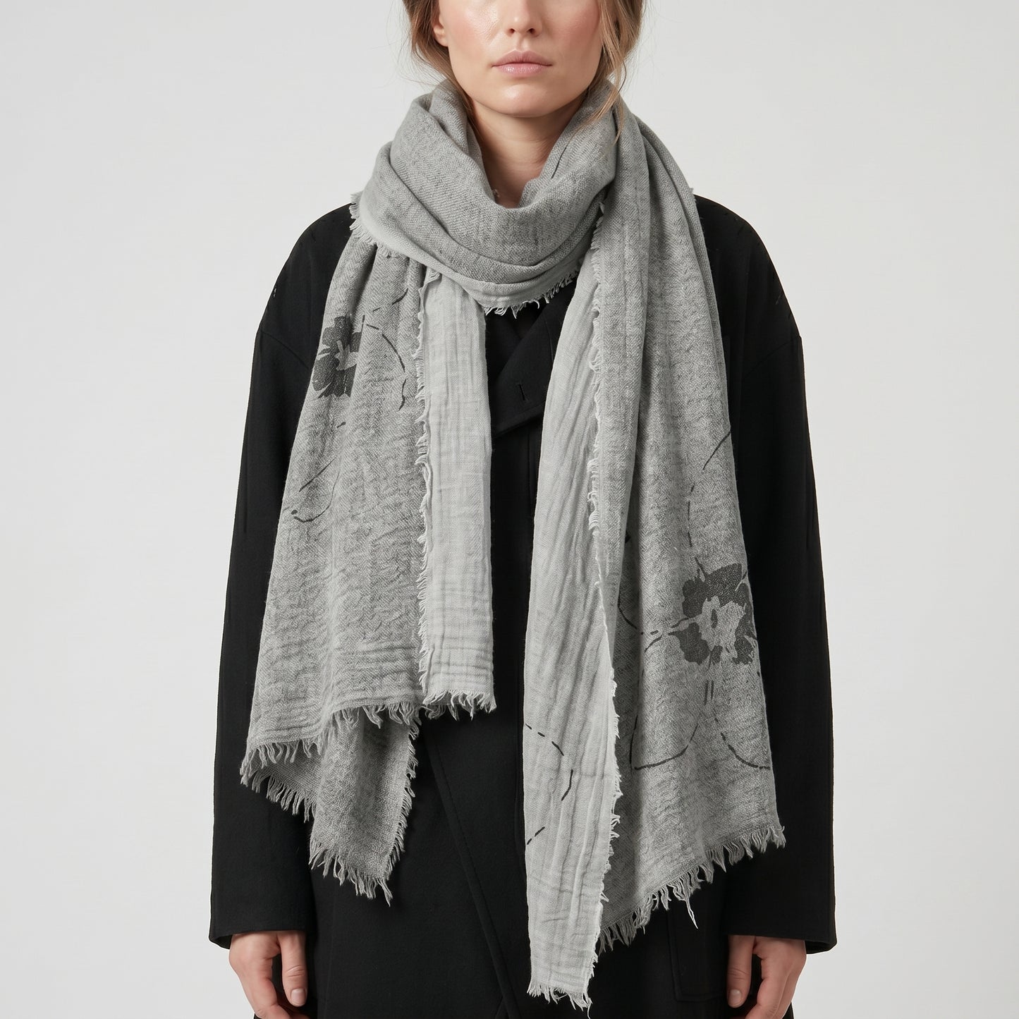 Floral Print Linen Blend Scarf