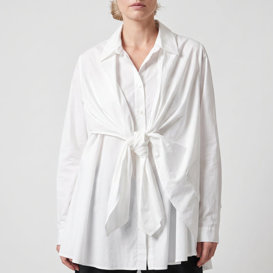 Architectural Knot-Front Cotton Shirt