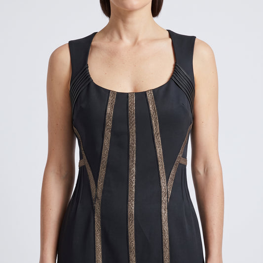 Structured Metallic Trim Mini Dress