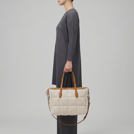 Quilted Linen Blend Tote Bag
