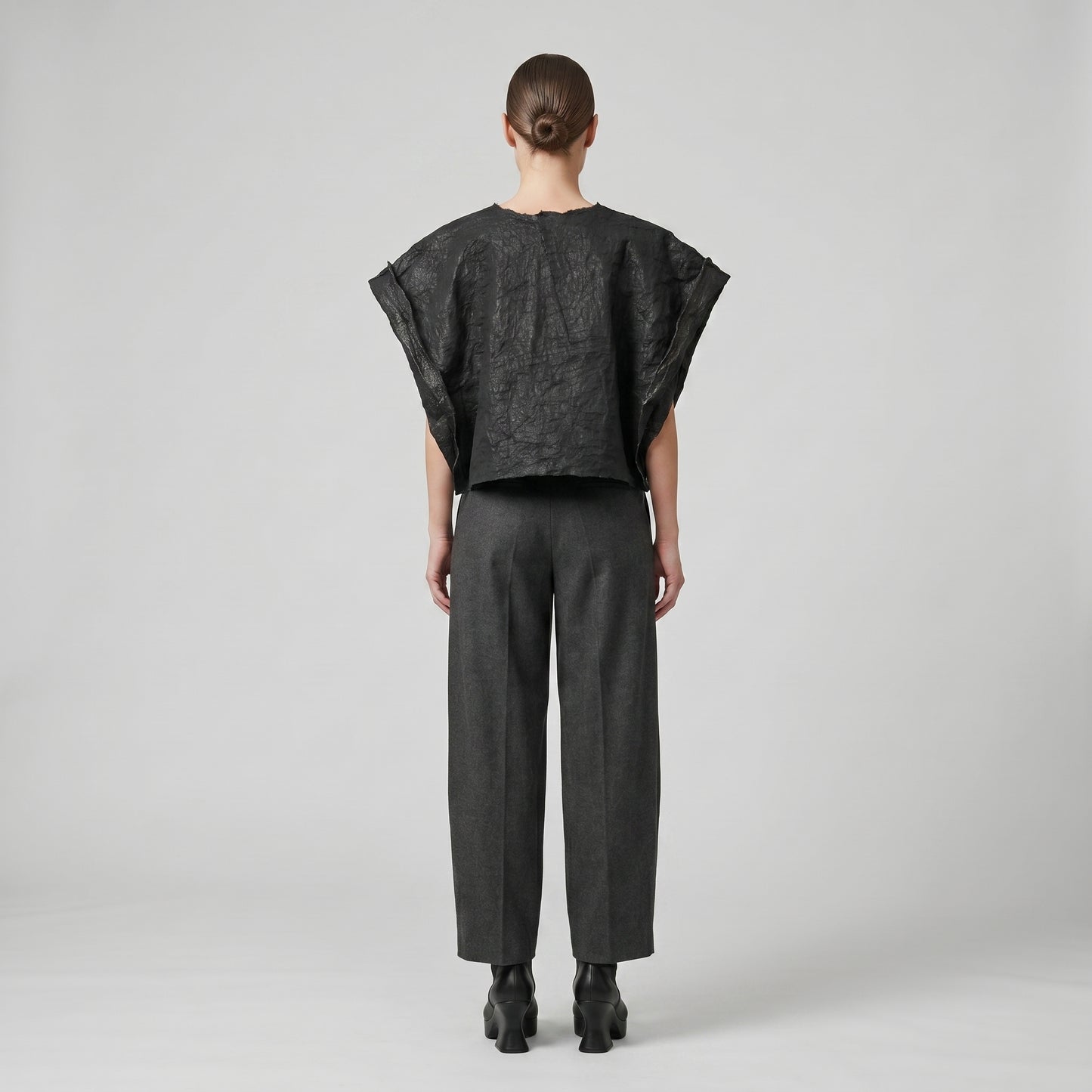 Black Textured Boxy Top