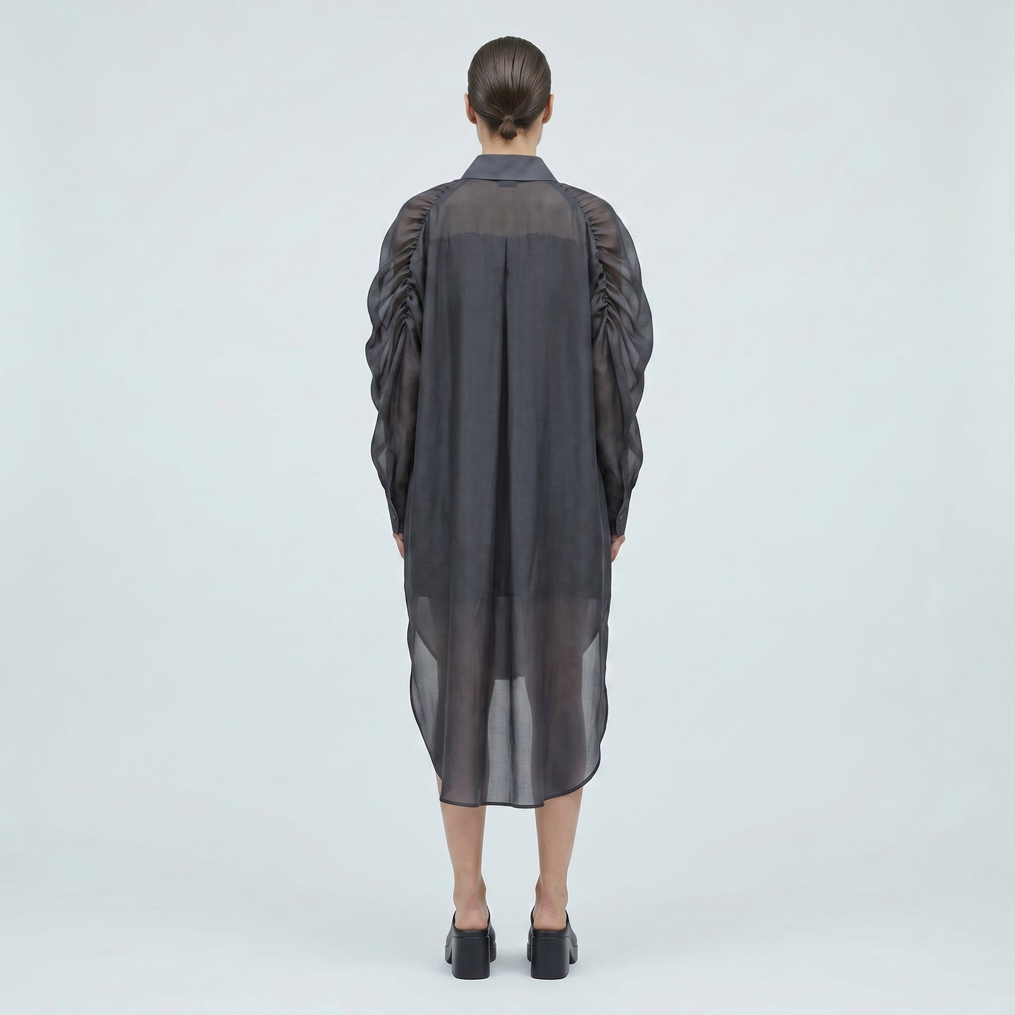 Sheer Gathered Sleeve Tunic Shirt