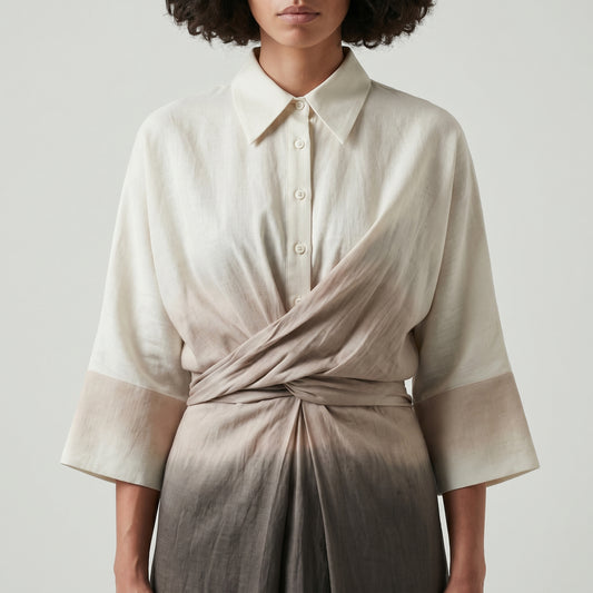 Ombre Twist Front Shirt Dress