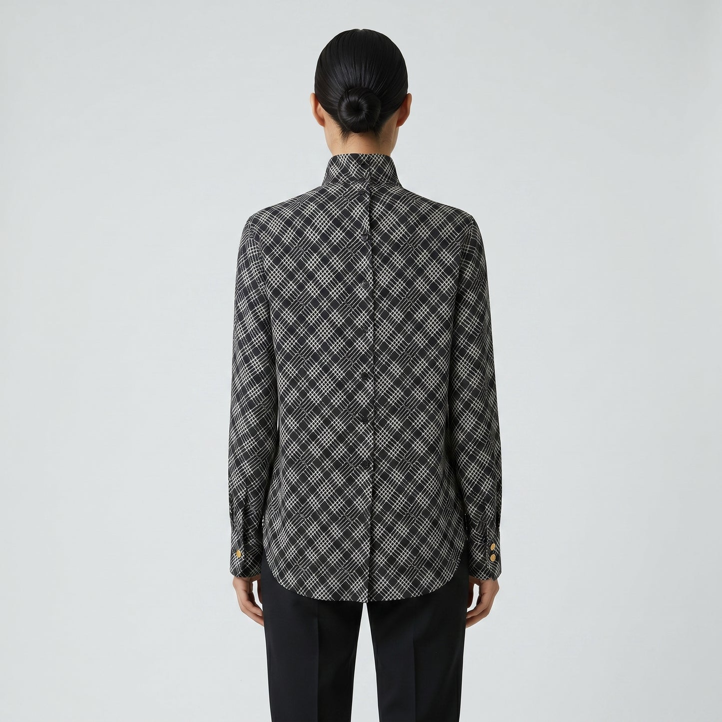 Checkered High-Neck Long-Sleeve Shirt