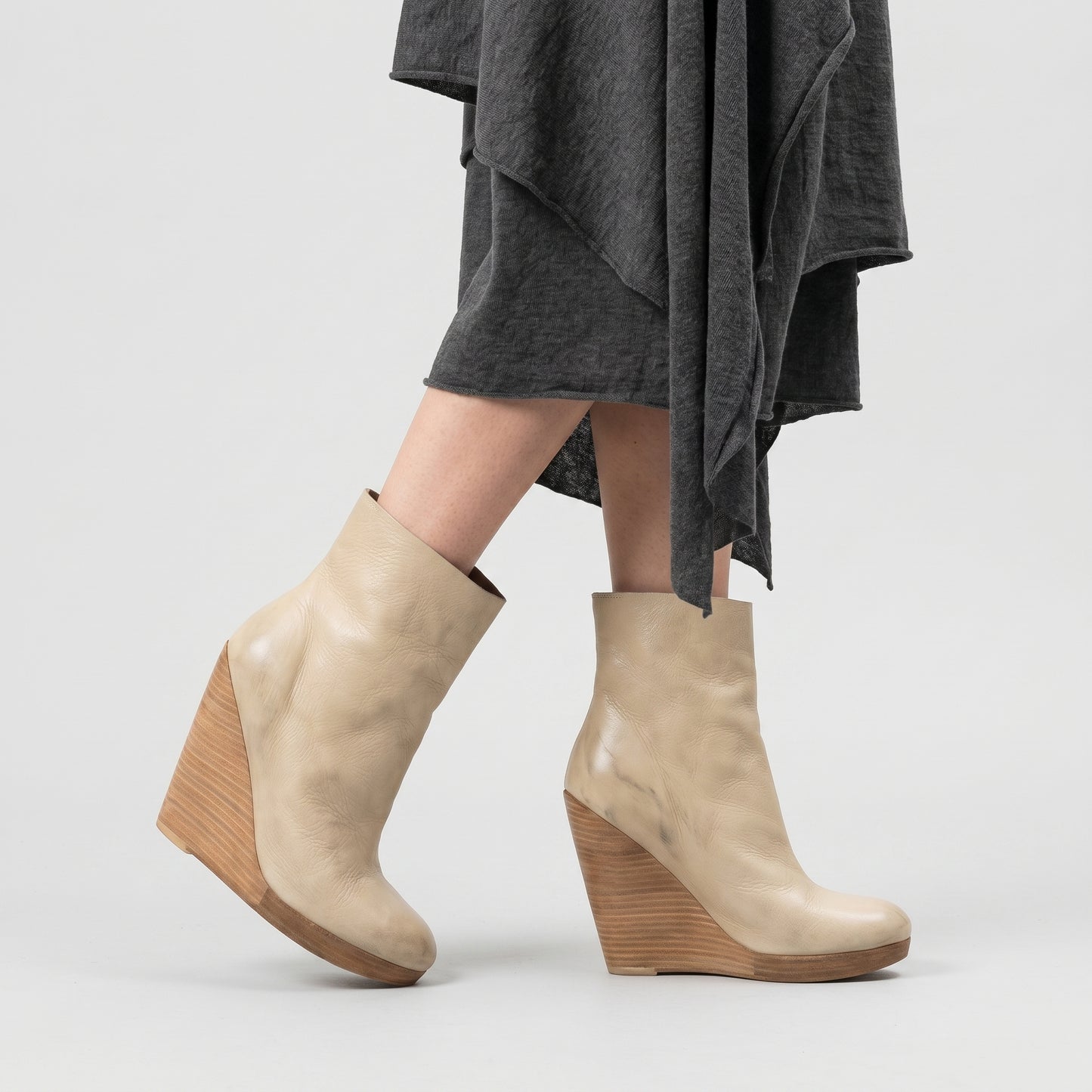 Leather Wedge Mid-Calf Boots