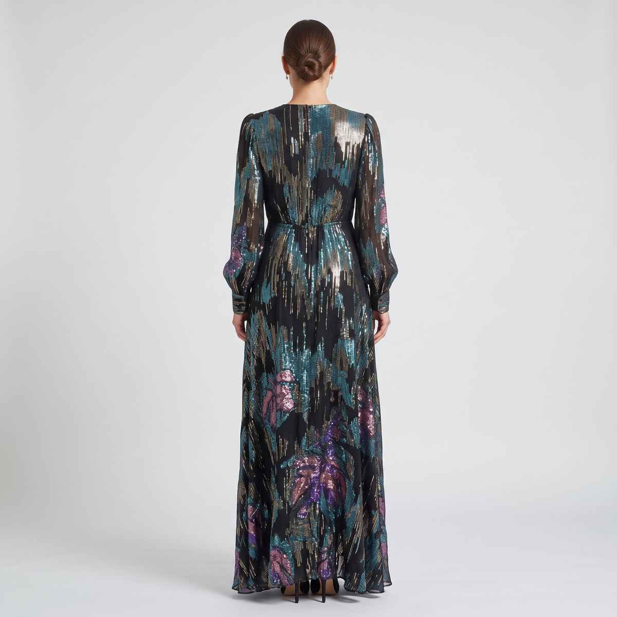 Metallic Floral Wrap Mini Dress
