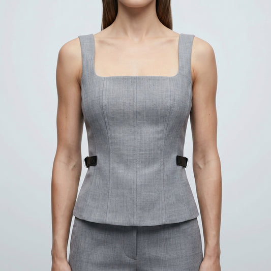 Tailored Grey Buckle Vest