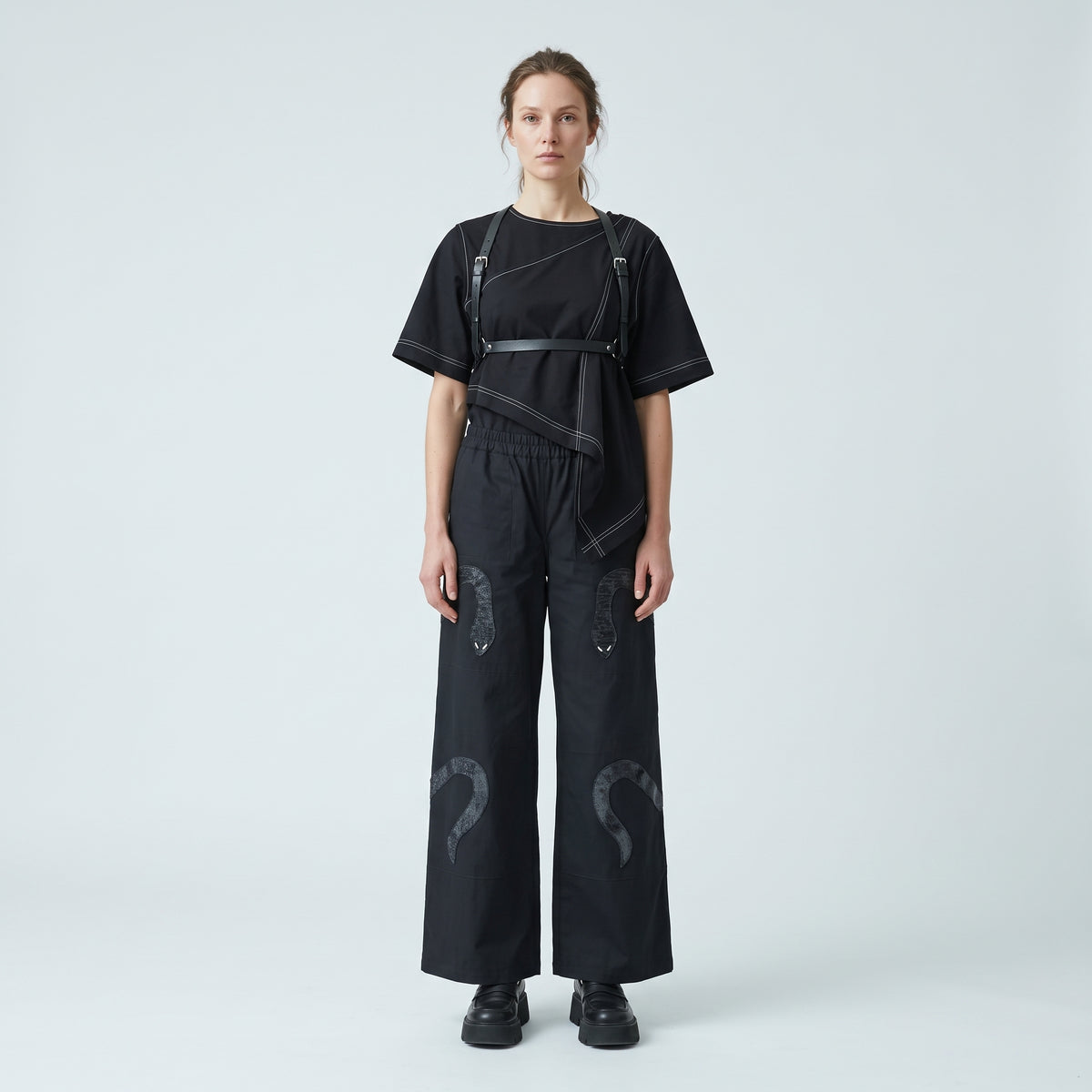 Contrast Stitch Wide Leg Trousers