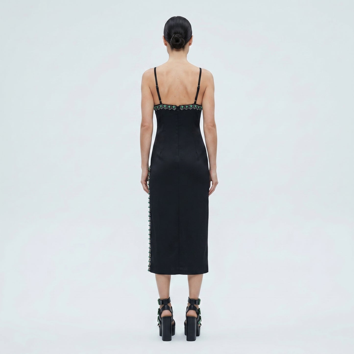 Beaded Trim Slit Midi Dress