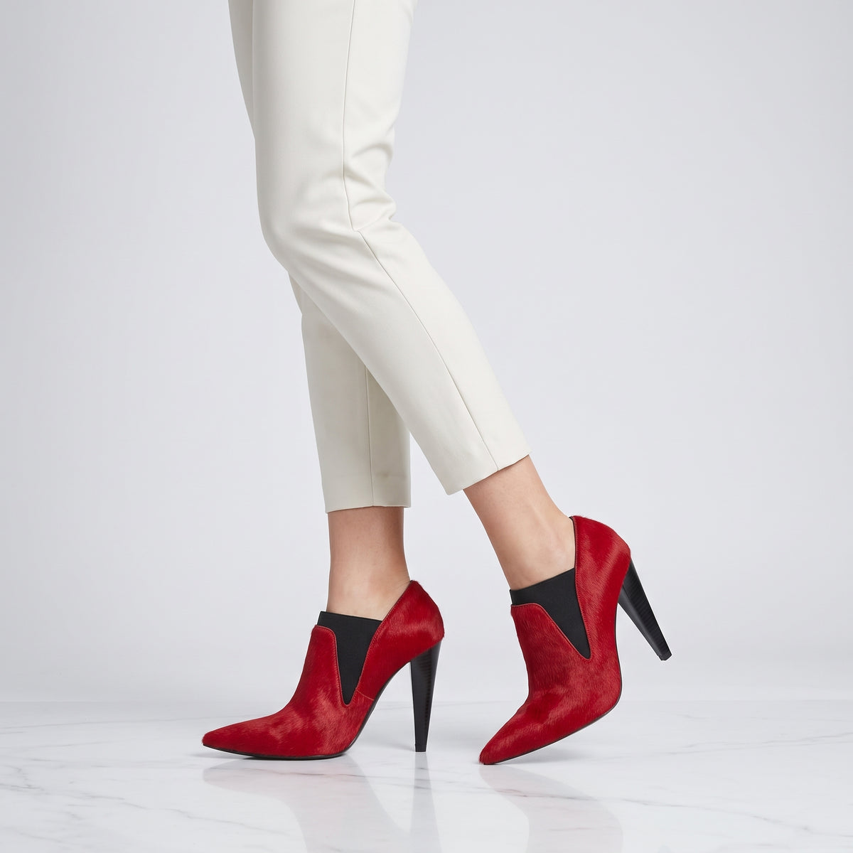 Red Calf Hair Ankle Boots