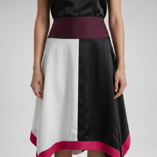 Colorblock Asymmetric Flared Skirt