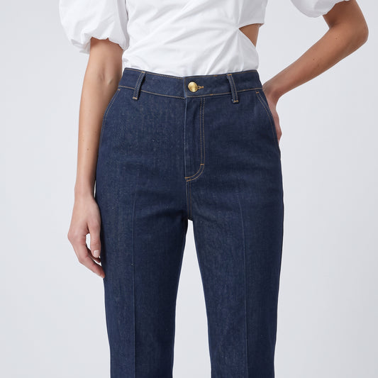 High-Rise Flared Dark Denim