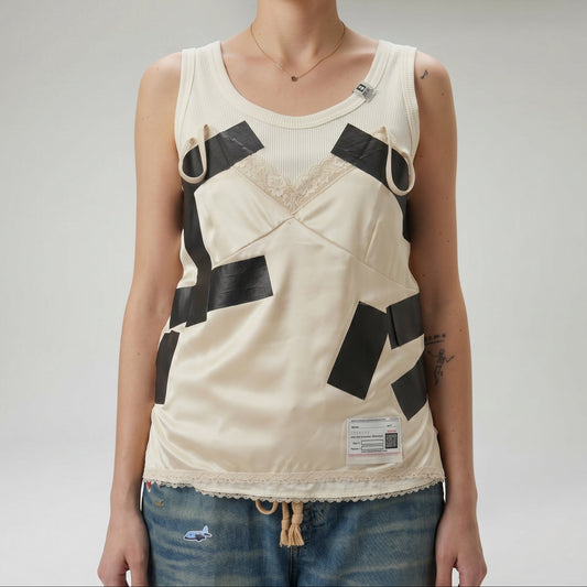 Layered Satin Graphic Tank Top