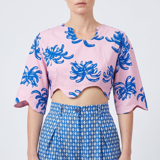 Floral Print Scalloped Cropped Top