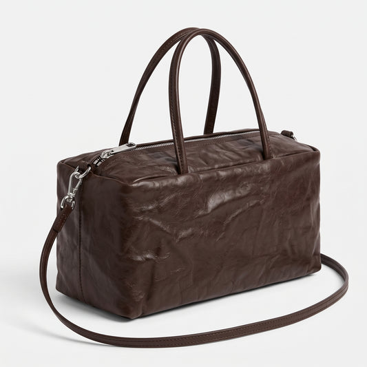 Crinkled Leather Duffle Bag