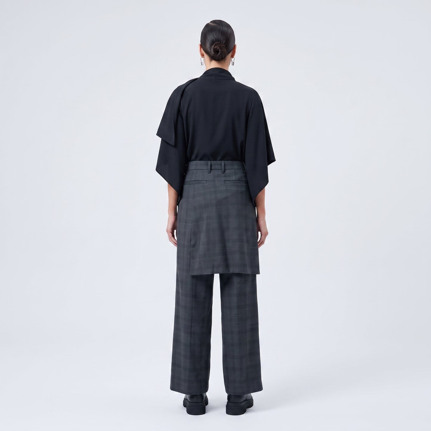 Check Layered Wide Leg Trousers
