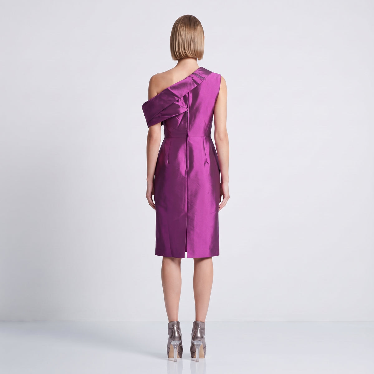 One Shoulder Magenta Cocktail Dress