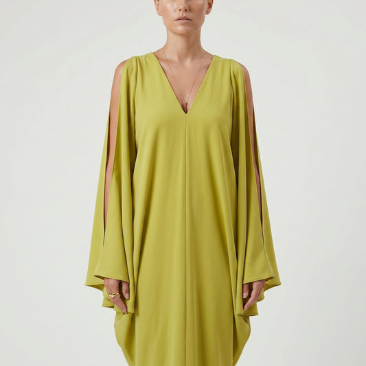 Draped Cape-Sleeve Maxi Dress