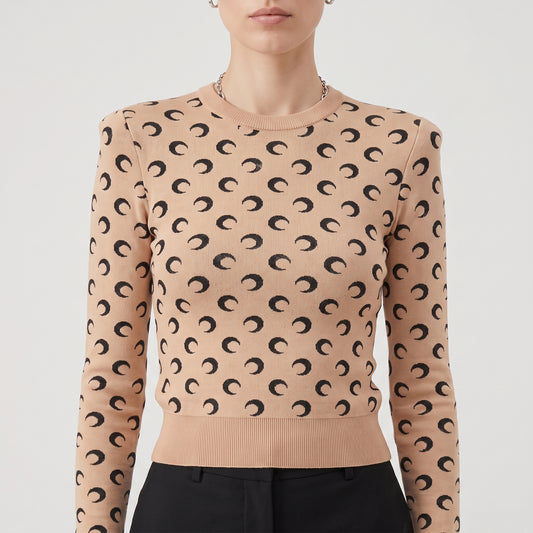 Crescent Moon Jacquard Knit Sweater