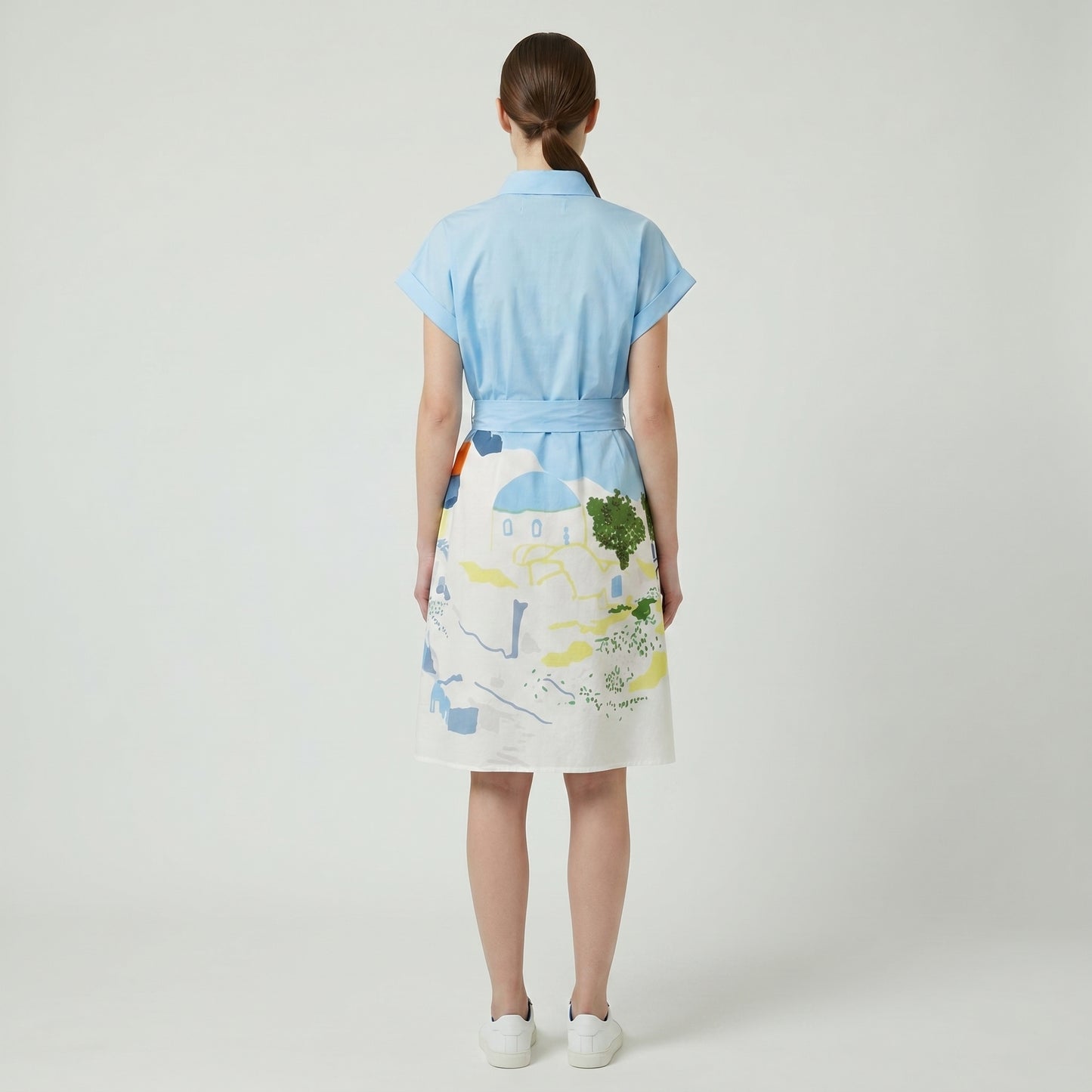Illustrated Cotton Belted Shirtdress