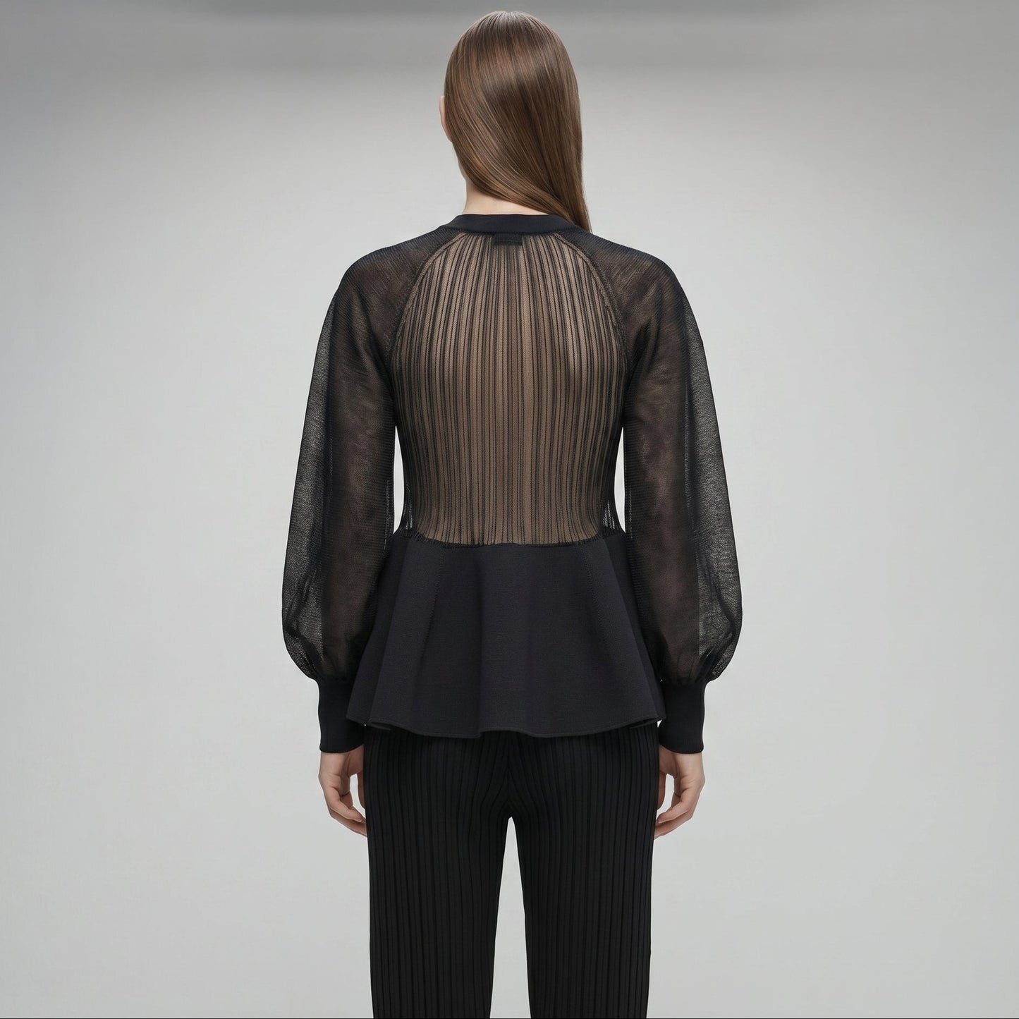 Sheer Peplum Button-Down Cardigan