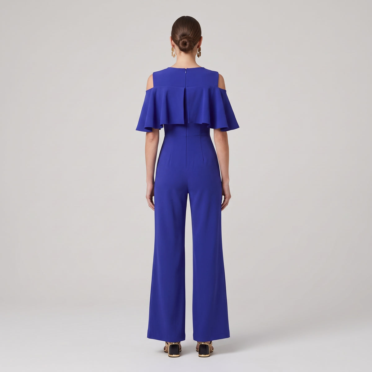 Cobalt Cold-Shoulder Ruffle Jumpsuit