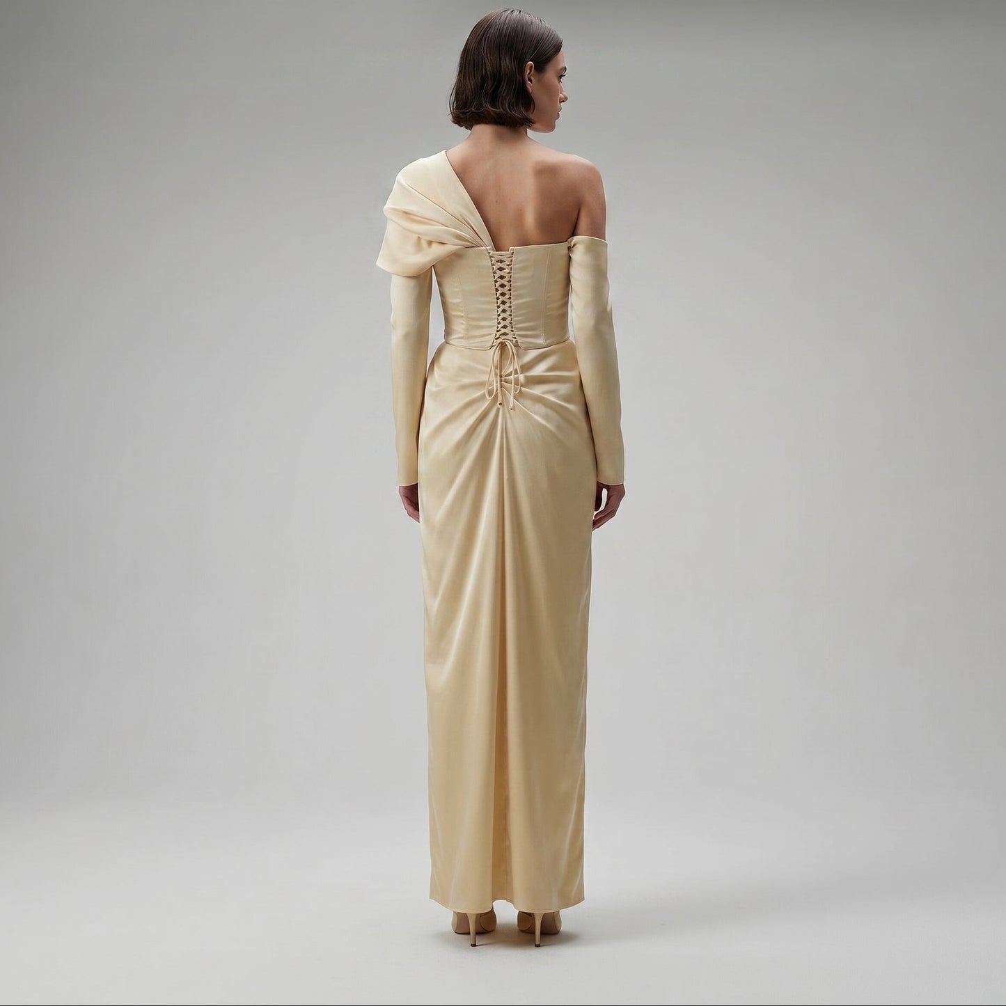 Embellished One-Shoulder Drape Gown