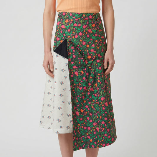 Floral Contrast Midi Skirt