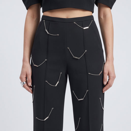 Chain Embellished Tailored Trousers