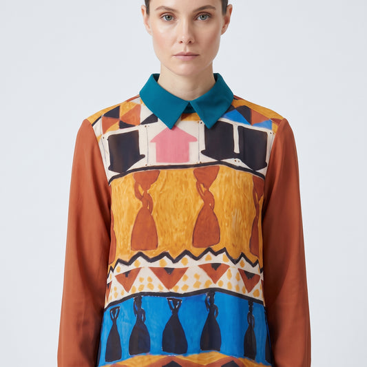 Abstract Printed Long Sleeve Dress