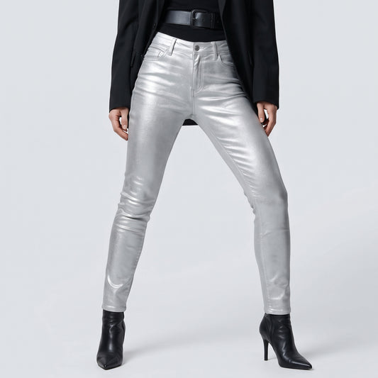 Metallic Silver Skinny Jeans