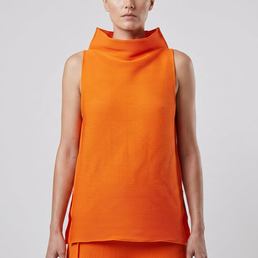 Orange Pleated Sleeveless Top