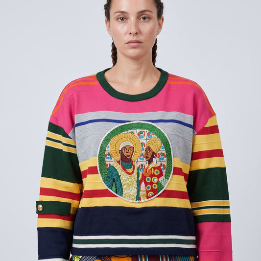 Striped Intarsia Graphic Knit Sweater