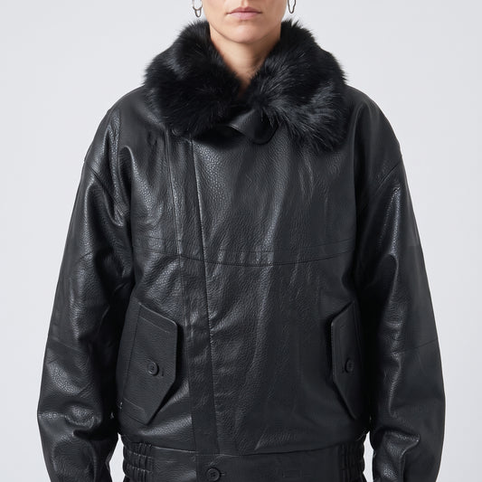 Faux Fur Collar Leather Jacket