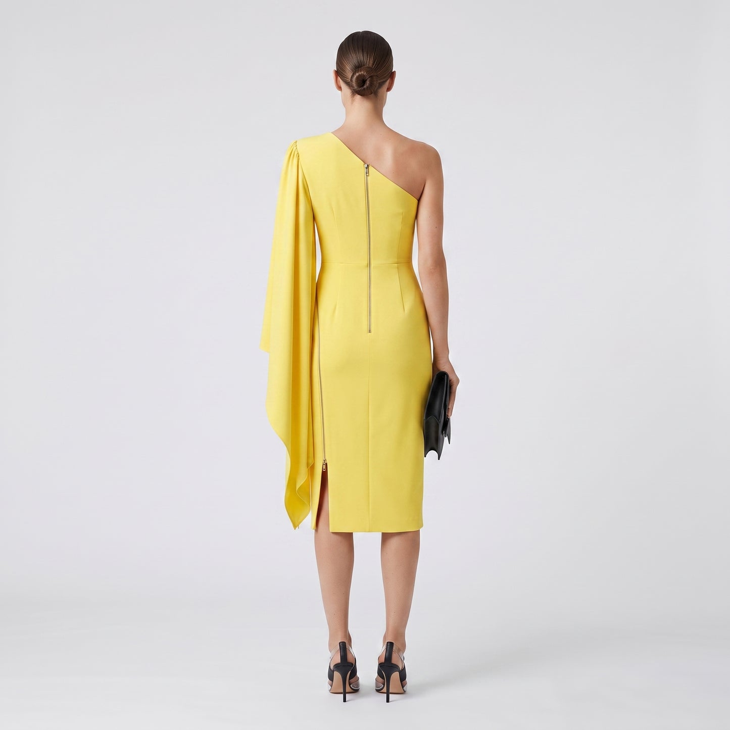 One-Shoulder Drape Yellow Dress