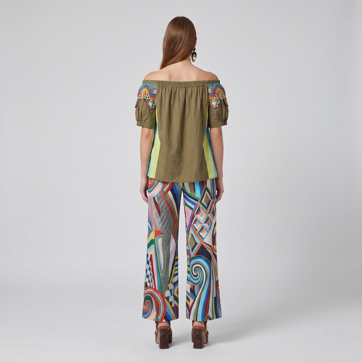 Embroidered Off-Shoulder Panelled Top
