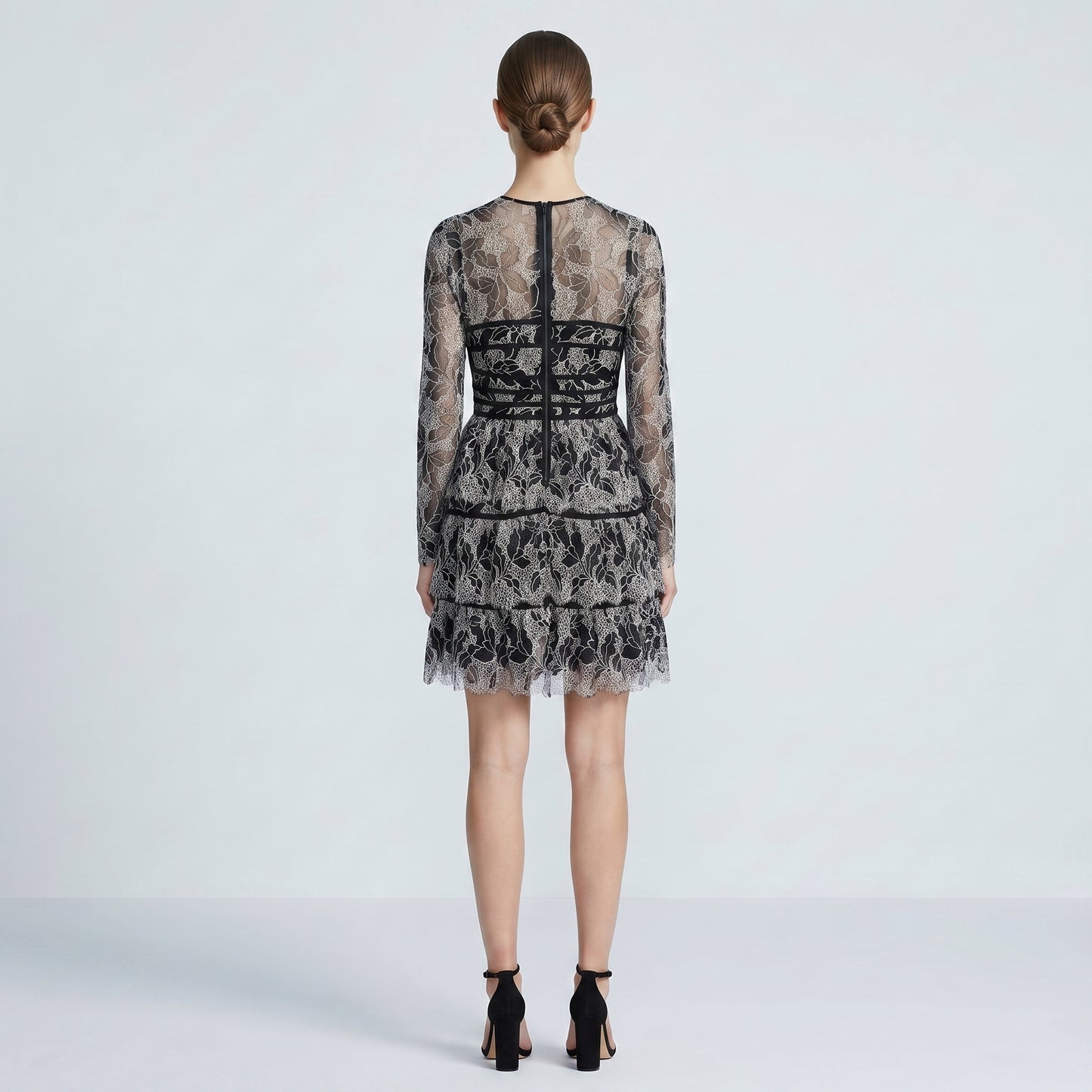 Black Lace Tiered Mini Dress