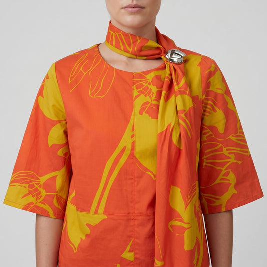 Floral Draped High-Neck Blouse