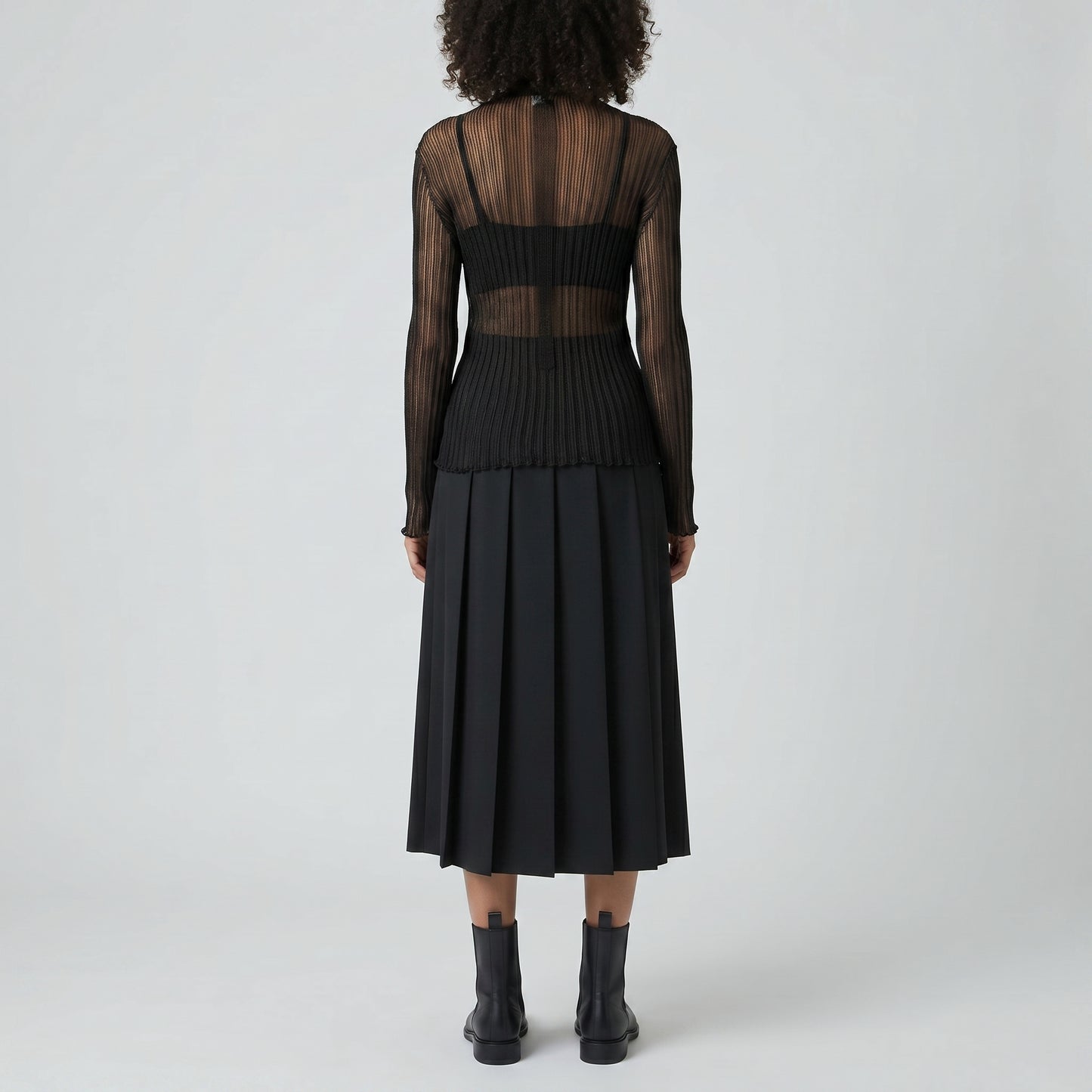 Sheer Ribbed Mock Neck Top