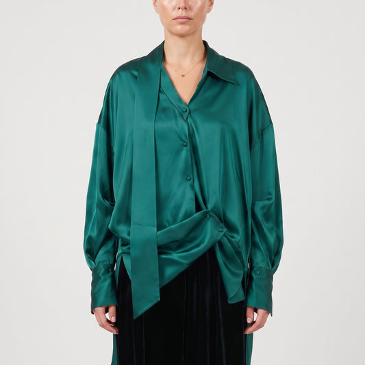 Emerald Silk Knot Detail Blouse